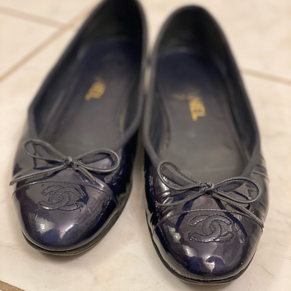 Authentic Chanel navy blue vintage ballet flats  8